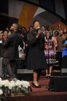 Blanche McAllister sings the Prayer of Jabez as Donald Lawrence directs the memorial choir