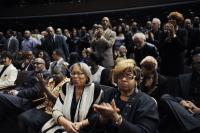 Twinkie Clark, Jackie Clark Chisolm sitting next to Tyler Perry while Dorinda stands behind her