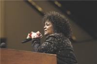 Pastor Shirley Caesar addresses the congregation